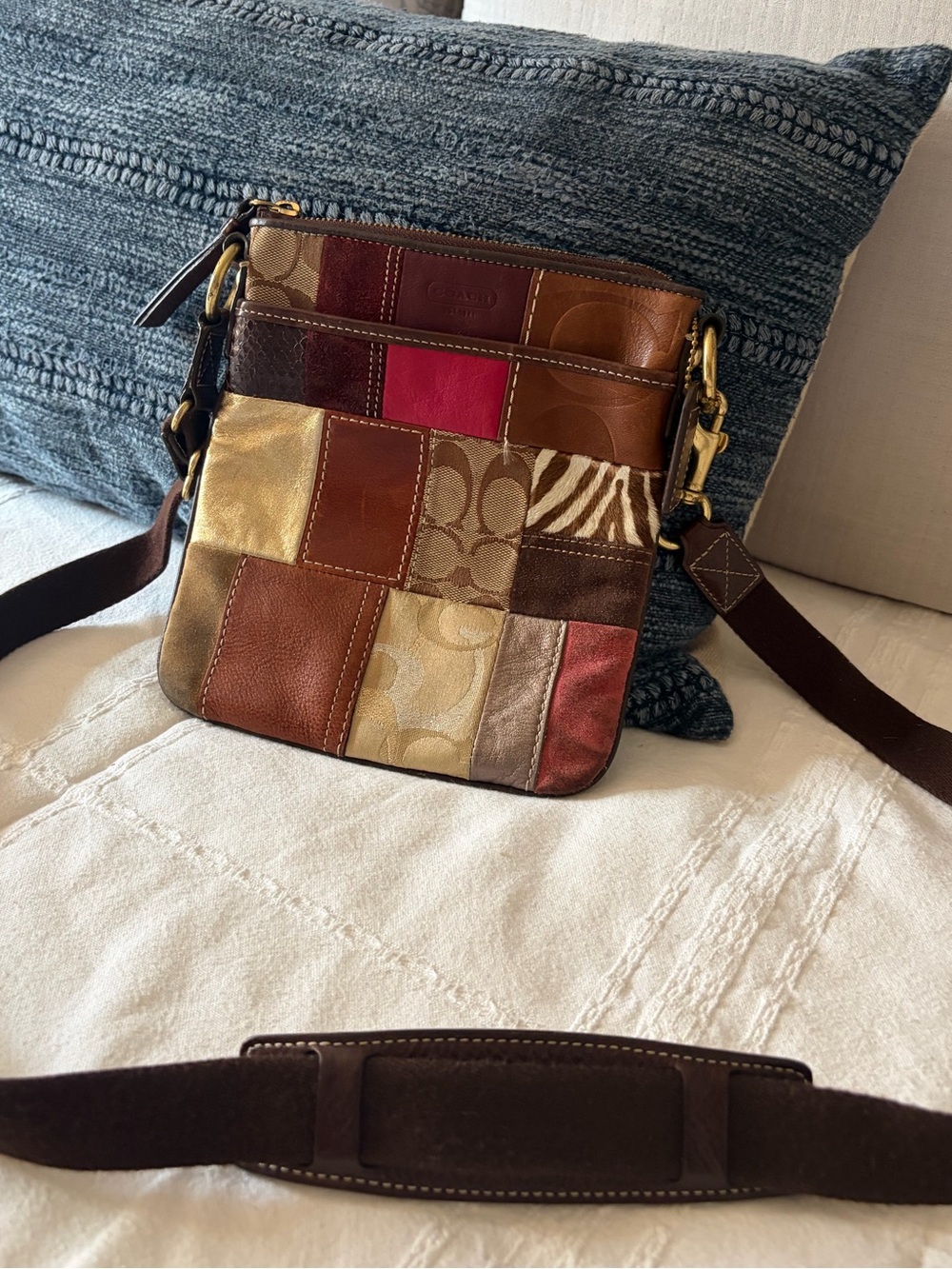 Vintage Coach Patchwork Crossbody Bag Multicolor Leather Zebra Suede Y2K